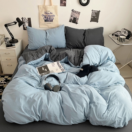 91家纺网 家纺一手货源 找家纺 （总）思诺羽床笠 2025新款高克重微皱双拼水洗棉四件套