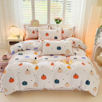 91家纺网 家纺一手货源 找家纺 （总）洺兰家居 2025年新款全棉A类全喷气印花小清新床单床裙款四件套学生三件套