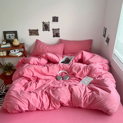 91家纺网 家纺一手货源 找家纺 （总）思诺羽床笠 2025新款高克重微皱双拼水洗棉四件套