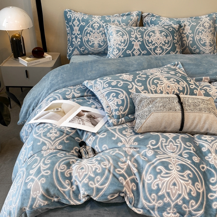 91家纺网 家纺一手货源 找家纺 金喜 2024新款230克AB版雕花牛奶绒加厚四件套-雅风 雅风-欧典派对