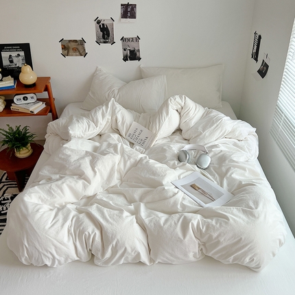 91家纺网 家纺一手货源 找家纺 （总）思诺羽床笠 2025新款高克重微皱双拼水洗棉四件套