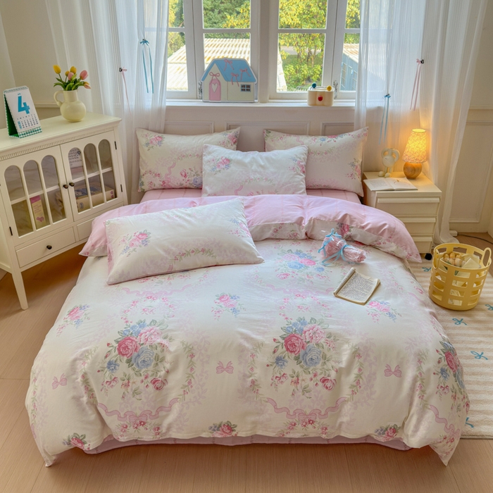 91家纺网 家纺一手货源 找家纺 曼之夏 2024新款全棉印花四件套 花予你