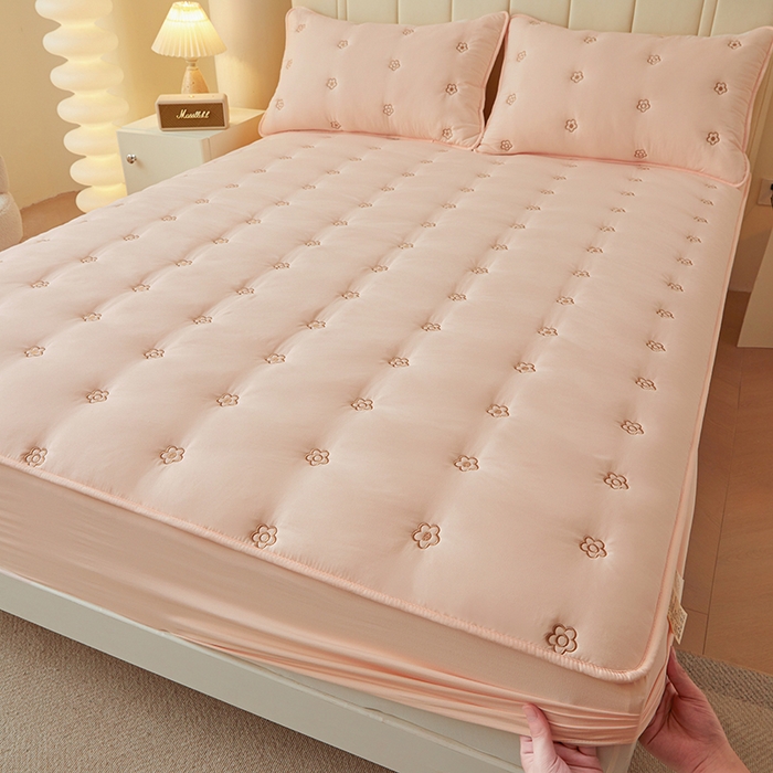 91家纺网 家纺一手货源 找家纺 笠客家纺 2024新款A类母婴级夹棉床笠单件席梦思床垫保护套防滑固定蝴蝶结床罩（买家秀联系我） 花圆玫瑰粉