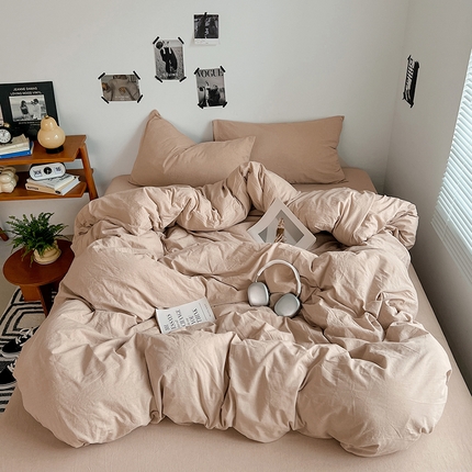 91家纺网 家纺一手货源 找家纺 （总）思诺羽床笠 2025新款高克重微皱双拼水洗棉四件套