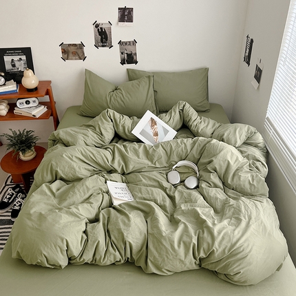 91家纺网 家纺一手货源 找家纺 （总）思诺羽床笠 2025新款高克重微皱双拼水洗棉四件套