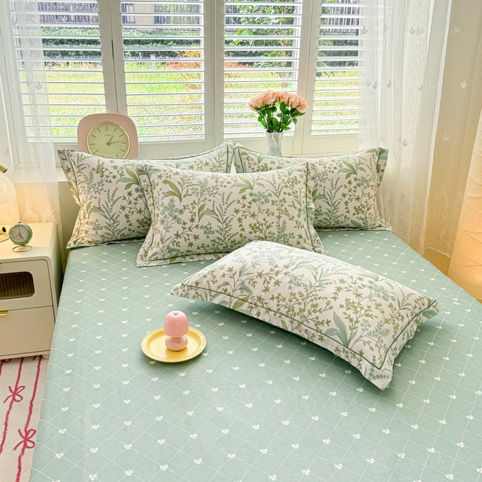 91家纺网 家纺一手货源 找家纺 洺兰家居 2025年新款全棉A类全喷气印花小清新单床单 半夏