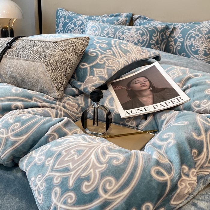 91家纺网 家纺一手货源 找家纺 金喜 2024新款230克AB版雕花牛奶绒加厚四件套-雅风 雅风-欧典派对