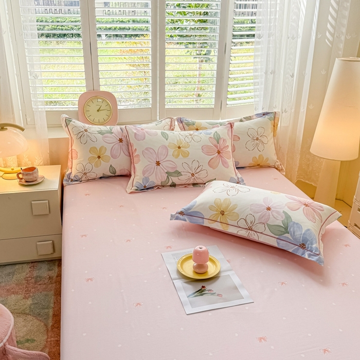 91家纺网 家纺一手货源 找家纺 洺兰家居 2025年新款全棉A类全喷气印花小清新单床单 花开花落