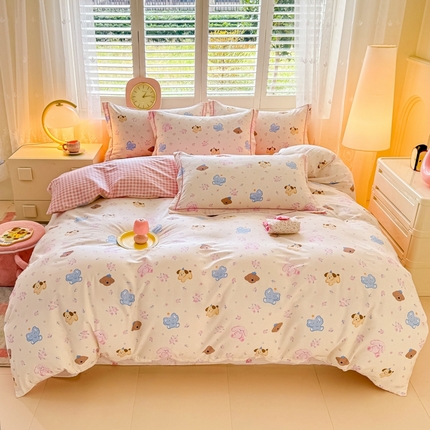 91家纺网 家纺一手货源 找家纺 （总）洺兰家居 2025年新款全棉A类全喷气印花小清新床单床裙款四件套学生三件套