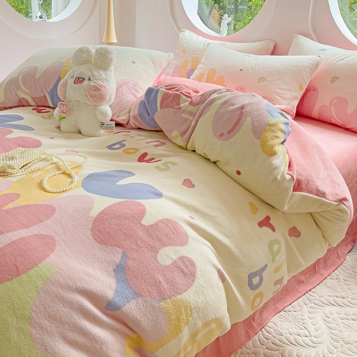 91家纺网 家纺一手货源 找家纺 玉海棠家纺 2024新款6.5斤牛奶绒四件套 彩虹