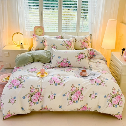 91家纺网 家纺一手货源 找家纺 （总）洺兰家居 2025年新款全棉A类全喷气印花小清新床单床裙款四件套学生三件套