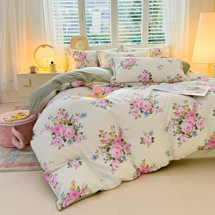 91家纺网 家纺一手货源 找家纺 洺兰家居 2025年新款全棉A类全喷气印花小清新床单床裙款四件套学生三件套 锦绣