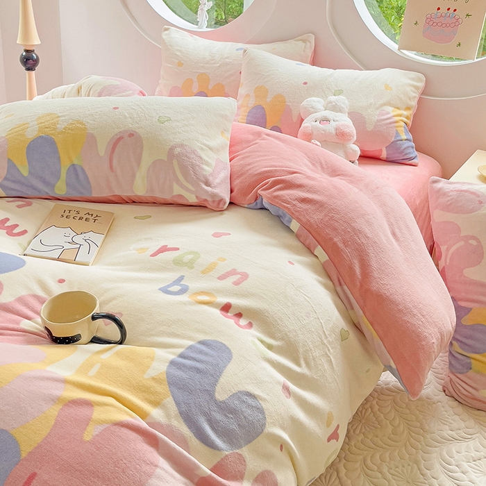 91家纺网 家纺一手货源 找家纺 玉海棠家纺 2024新款6.5斤牛奶绒四件套 彩虹