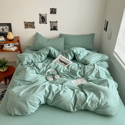 91家纺网 家纺一手货源 找家纺 （总）思诺羽床笠 2025新款高克重微皱双拼水洗棉四件套