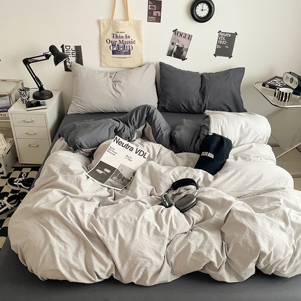 91家纺网 家纺一手货源 找家纺 （总）思诺羽床笠 2025新款高克重微皱双拼水洗棉四件套