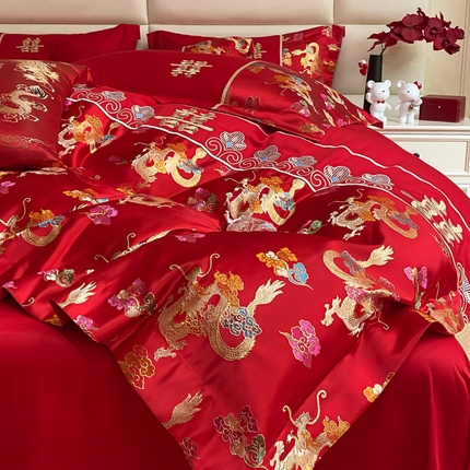 91家纺网 家纺一手货源 找家纺 （总）帝王家纺 2024新款A类亲肤棉刺绣锦缎提花婚庆四件套