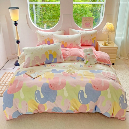 玉海棠家纺 2024新款6.5斤牛奶绒四件套 彩虹