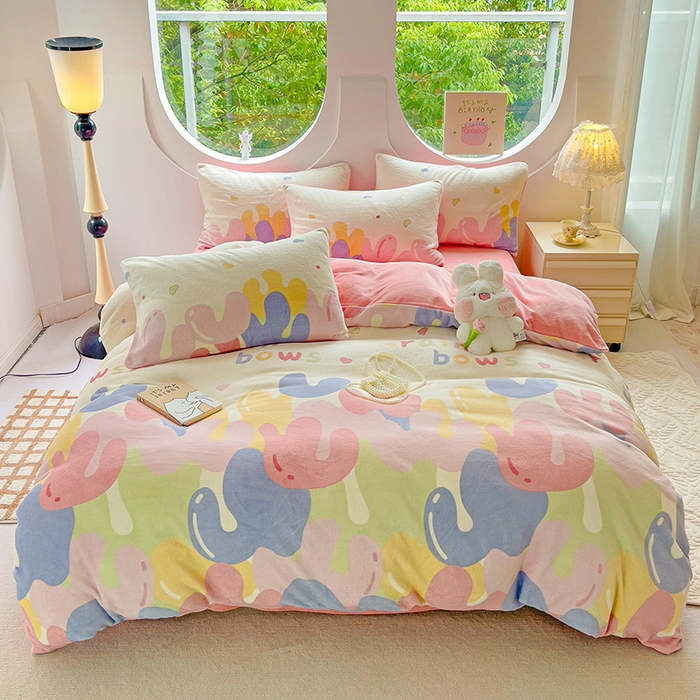 91家纺网 家纺一手货源 找家纺 玉海棠家纺 2024新款6.5斤牛奶绒四件套 彩虹