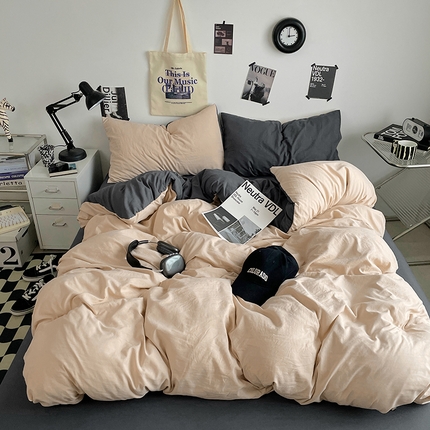 91家纺网 家纺一手货源 找家纺 （总）思诺羽床笠 2025新款高克重微皱双拼水洗棉四件套