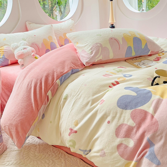 91家纺网 家纺一手货源 找家纺 玉海棠家纺 2024新款6.5斤牛奶绒四件套 彩虹