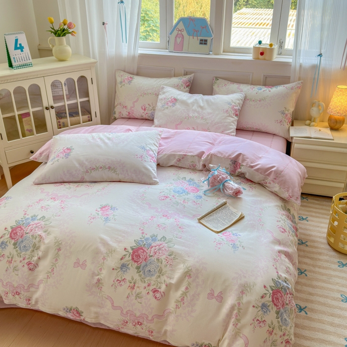 91家纺网 家纺一手货源 找家纺 曼之夏 2024新款全棉印花四件套 花予你