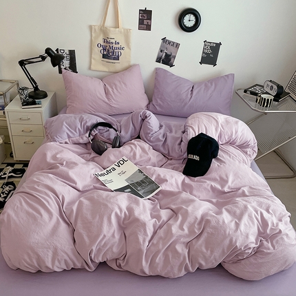 91家纺网 家纺一手货源 找家纺 （总）思诺羽床笠 2025新款高克重微皱双拼水洗棉四件套