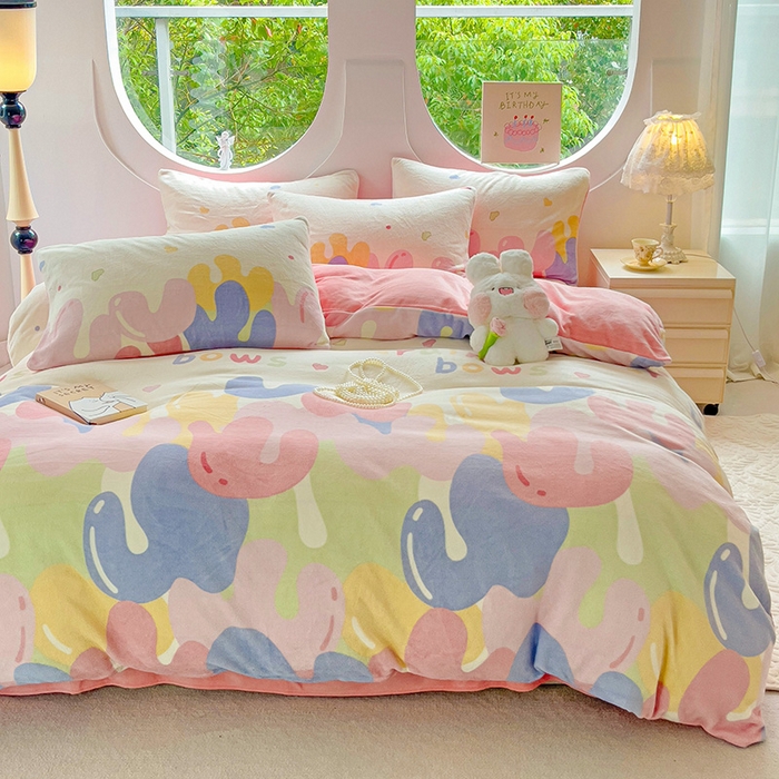 91家纺网 家纺一手货源 找家纺 玉海棠家纺 2024新款6.5斤牛奶绒四件套 彩虹