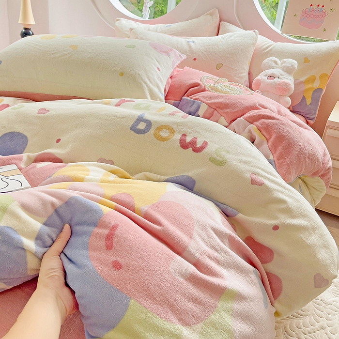 91家纺网 家纺一手货源 找家纺 玉海棠家纺 2024新款6.5斤牛奶绒四件套 彩虹