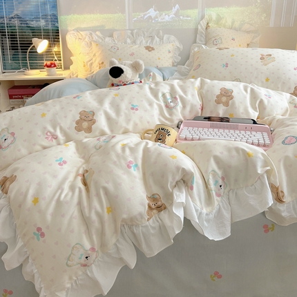 91家纺网 家纺一手货源 找家纺 （总）六巷胡同 2025新款40支12868韩式INS减龄花边款全棉卡通四件套