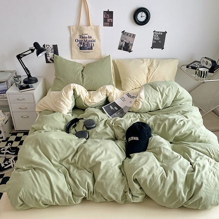 91家纺网 家纺一手货源 找家纺 （总）思诺羽床笠 2025新款高克重微皱双拼水洗棉四件套