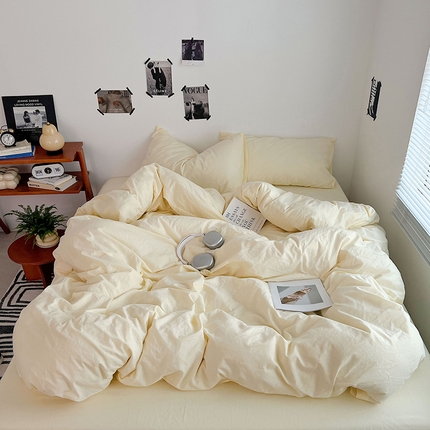 91家纺网 家纺一手货源 找家纺 （总）思诺羽床笠 2025新款高克重微皱双拼水洗棉四件套