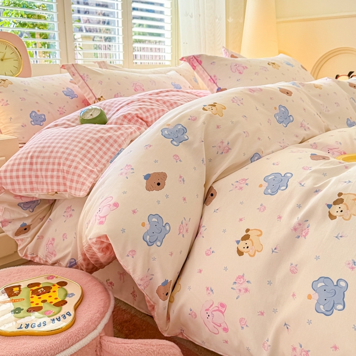 91家纺网 家纺一手货源 找家纺 洺兰家居 2025年新款全棉A类全喷气印花小清新单被套 快乐狗狗