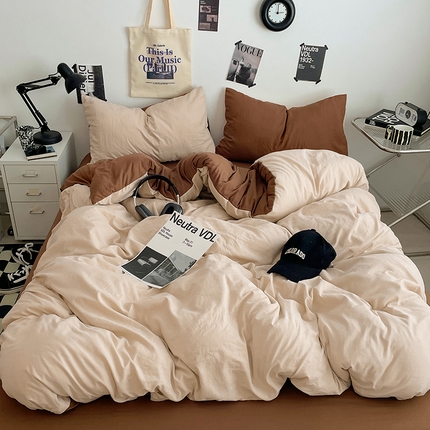 91家纺网 家纺一手货源 找家纺 （总）思诺羽床笠 2025新款高克重微皱双拼水洗棉四件套