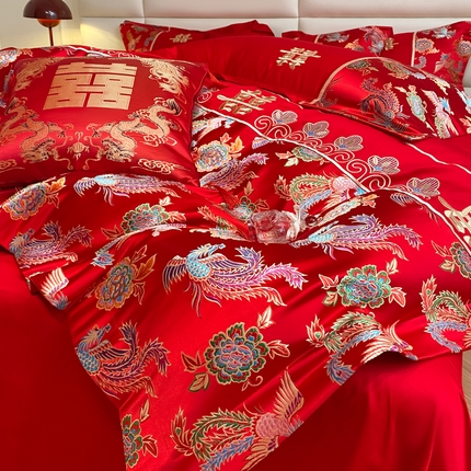 91家纺网 家纺一手货源 找家纺 （总）帝王家纺 2024新款A类亲肤棉刺绣锦缎提花婚庆四件套