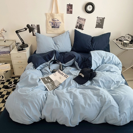 91家纺网 家纺一手货源 找家纺 （总）思诺羽床笠 2025新款高克重微皱双拼水洗棉四件套