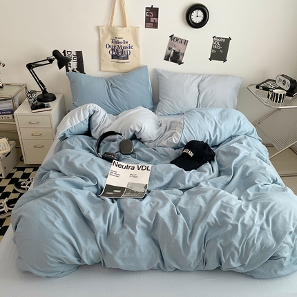 91家纺网 家纺一手货源 找家纺 （总）思诺羽床笠 2025新款高克重微皱双拼水洗棉四件套