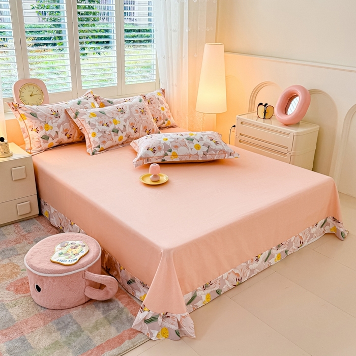 91家纺网 家纺一手货源 找家纺 洺兰家居 2025年新款全棉A类全喷气印花小清新单床单 绽放