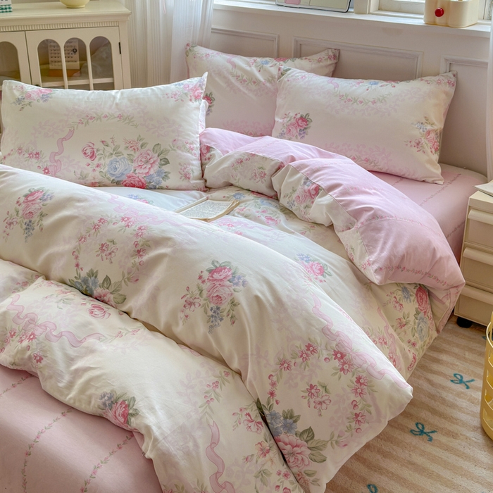 91家纺网 家纺一手货源 找家纺 曼之夏 2024新款全棉印花四件套 花予你