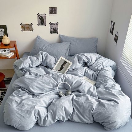 91家纺网 家纺一手货源 找家纺 （总）思诺羽床笠 2025新款高克重微皱双拼水洗棉四件套