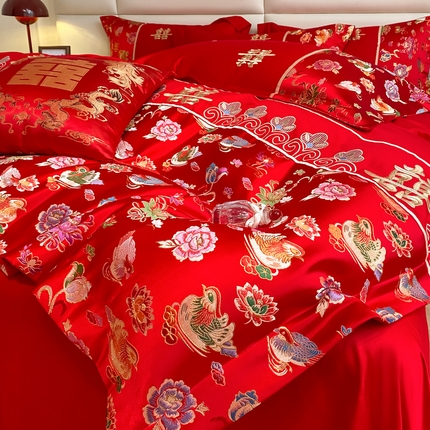 91家纺网 家纺一手货源 找家纺 （总）帝王家纺 2024新款A类亲肤棉刺绣锦缎提花婚庆四件套