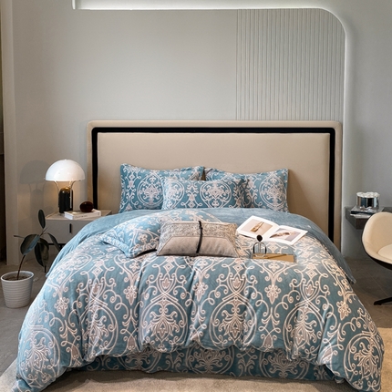 91家纺网 家纺一手货源 找家纺 金喜 2024新款230克AB版雕花牛奶绒加厚四件套-雅风 雅风-欧典派对