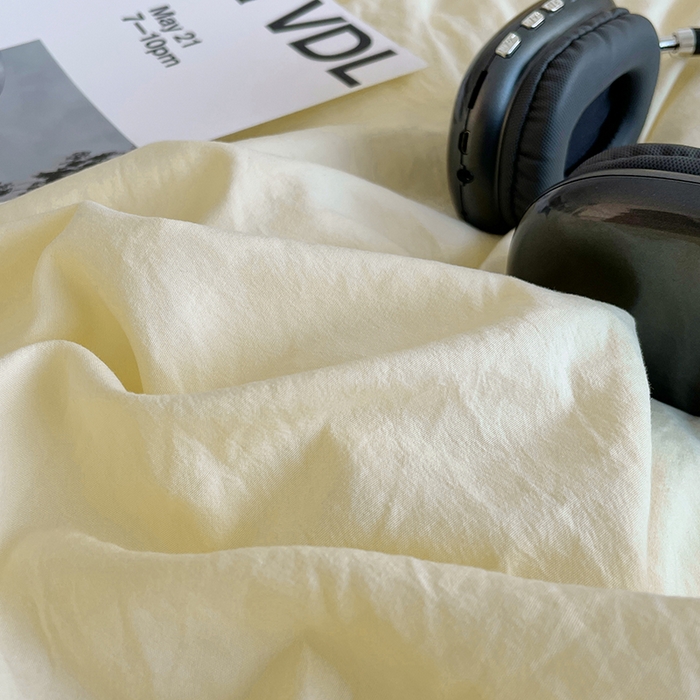 91家纺网 家纺一手货源 找家纺 思诺羽床笠 2025新款高克重微皱双拼水洗棉四件套 芝士奶咖