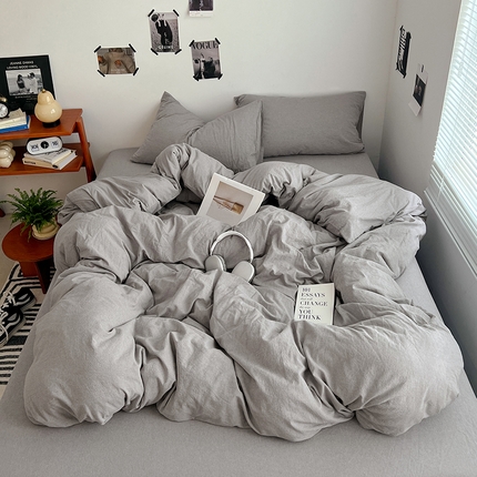 91家纺网 家纺一手货源 找家纺 （总）思诺羽床笠 2025新款高克重微皱双拼水洗棉四件套