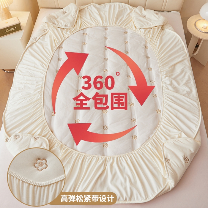 91家纺网 家纺一手货源 找家纺 （总）笠客家纺 2024新款A类母婴级夹棉床笠单件席梦思床垫保护套防滑固定蝴蝶结床罩（买家秀联系我）