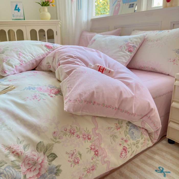 91家纺网 家纺一手货源 找家纺 曼之夏 2024新款全棉印花四件套 花予你