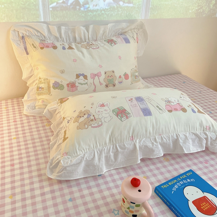 91家纺网 家纺一手货源 找家纺 （总）六巷胡同 2025新款40支12868韩式INS减龄花边款全棉卡通四件套