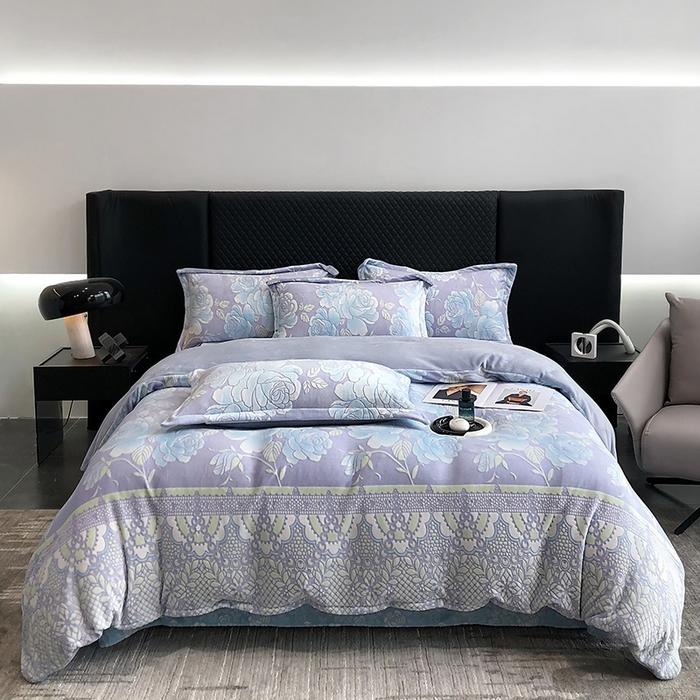 91家纺网 家纺一手货源 找家纺 金喜 2024新款230克AB版雕花牛奶绒加厚四件套-雅风 雅风-幽兰