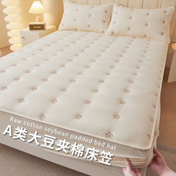 91家纺网 家纺一手货源 找家纺 （总）笠客家纺 2024新款A类母婴级夹棉床笠单件席梦思床垫保护套防滑固定蝴蝶结床罩（买家秀联系我）