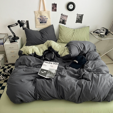 91家纺网 家纺一手货源 找家纺 （总）思诺羽床笠 2025新款高克重微皱双拼水洗棉四件套