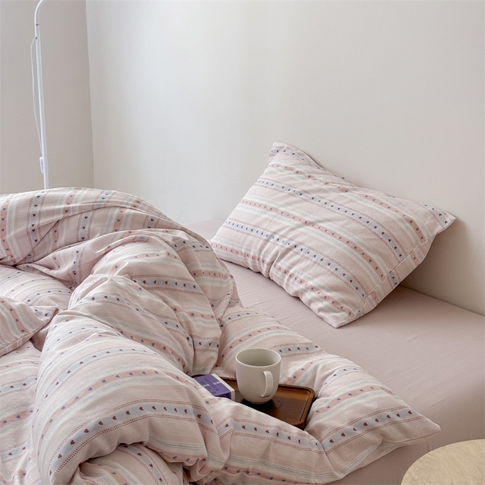 91家纺网 家纺一手货源 找家纺 窝米 2025新款ins极简风双层纱系列四件套 简之粉